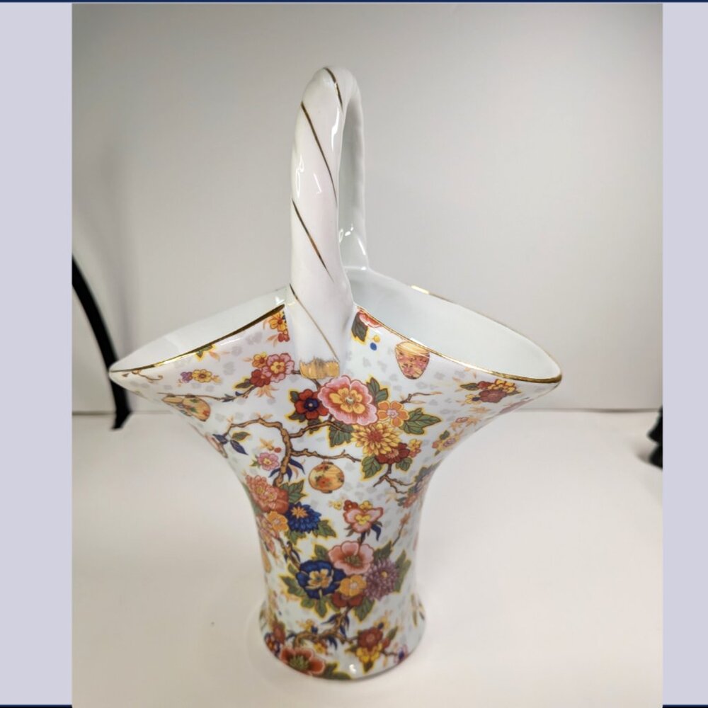 Formalities Baum Bros Porcelain Basket Lanterns Flowers Gold Gilt Large 9.5"
